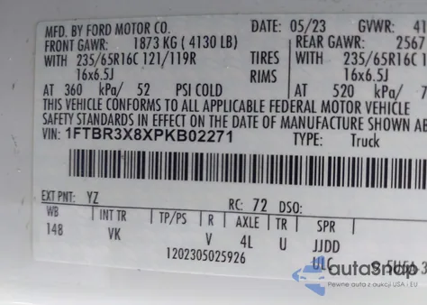 2023 Ford Transit T-250 from USA, damaged, VIN 1FTBR3X8XPKB02271